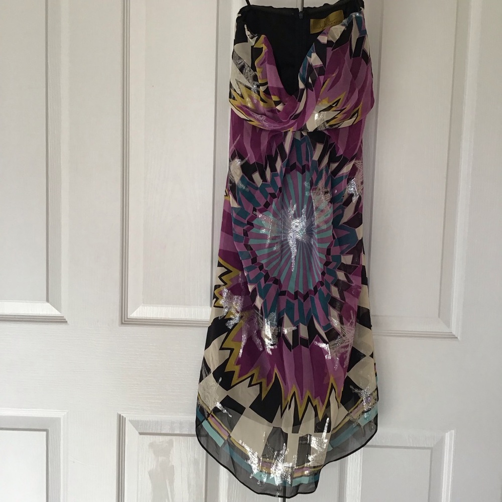 Nicole Miller Y2K strapless metallic Geo print dress Sz 2